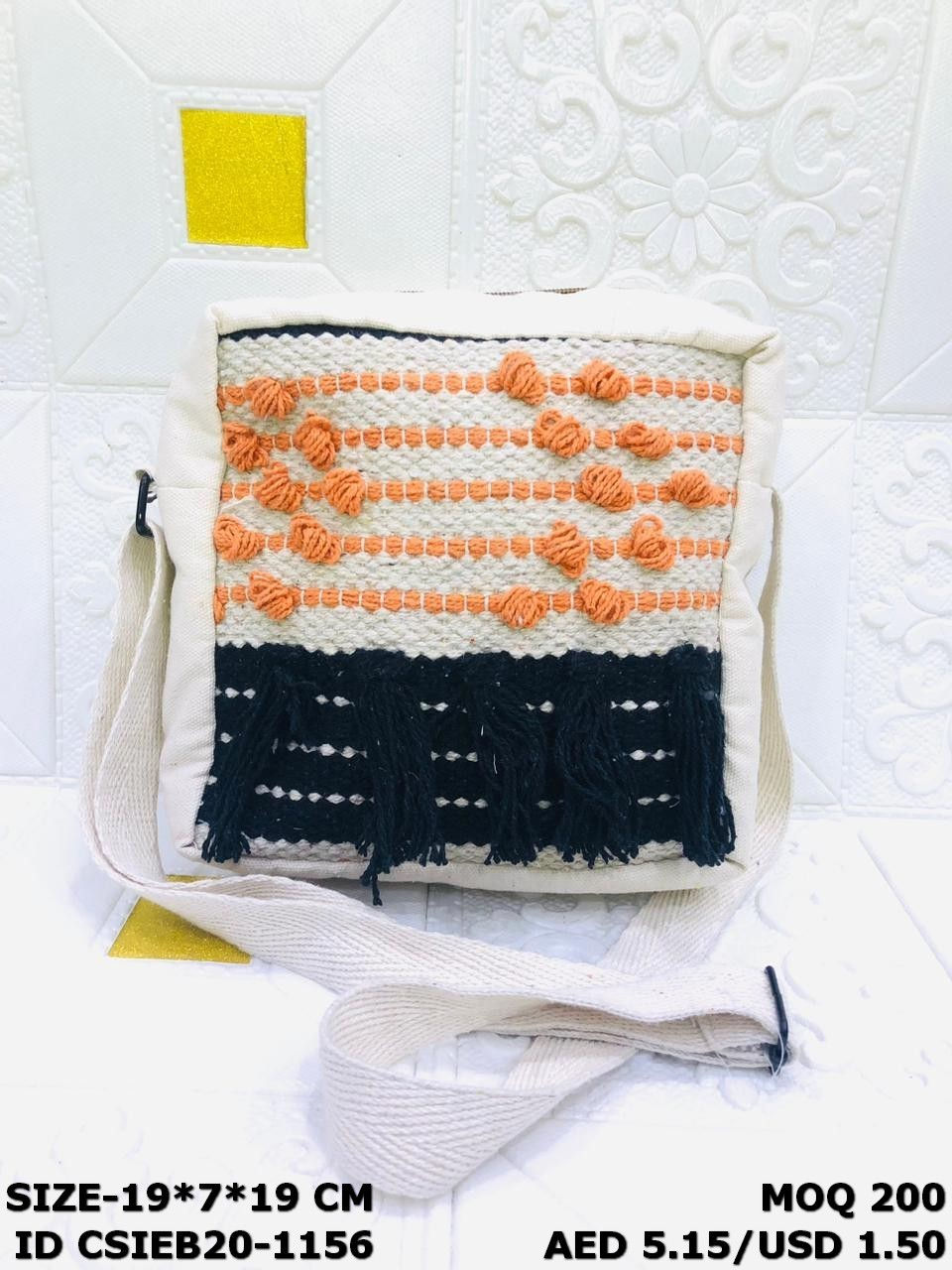 Thumbnail: Handmade Cotton Woven Sling Bag with Tassel | Boho Crossbody Shoulder Bag