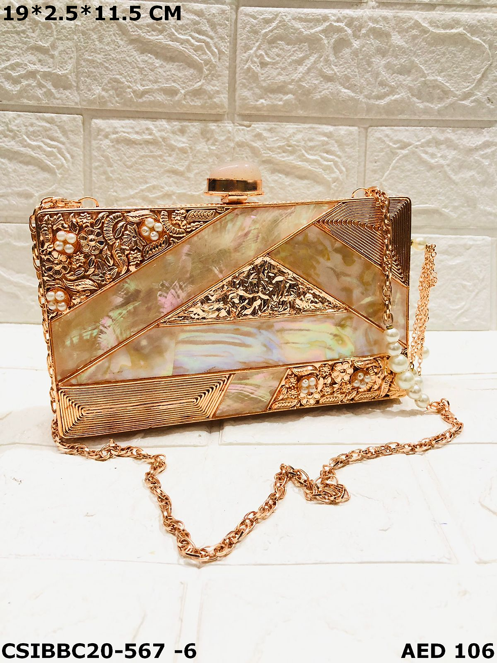 Thumbnail: Elegant Brass & Mother of Pearl Clutch Purse – Handmade for Special Occasions
