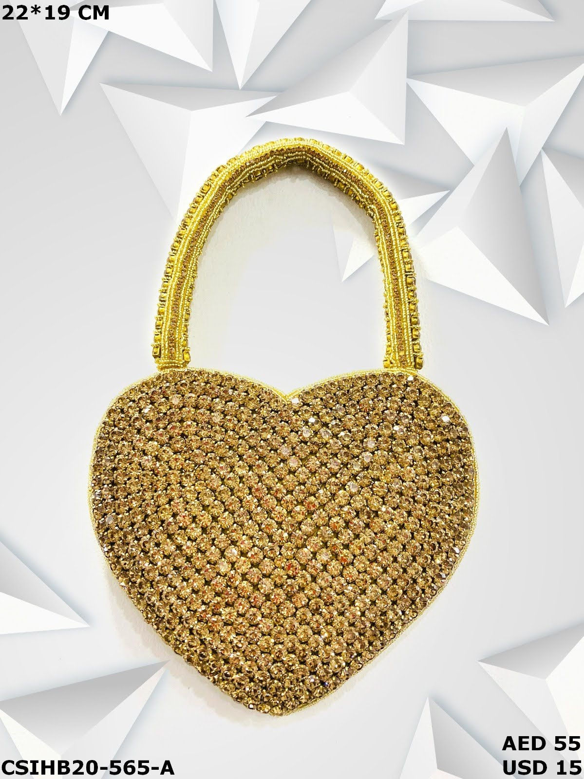 Artisan Handmade Designer Evening Heart Shape Crystal Stone Diamond Beaded Bag