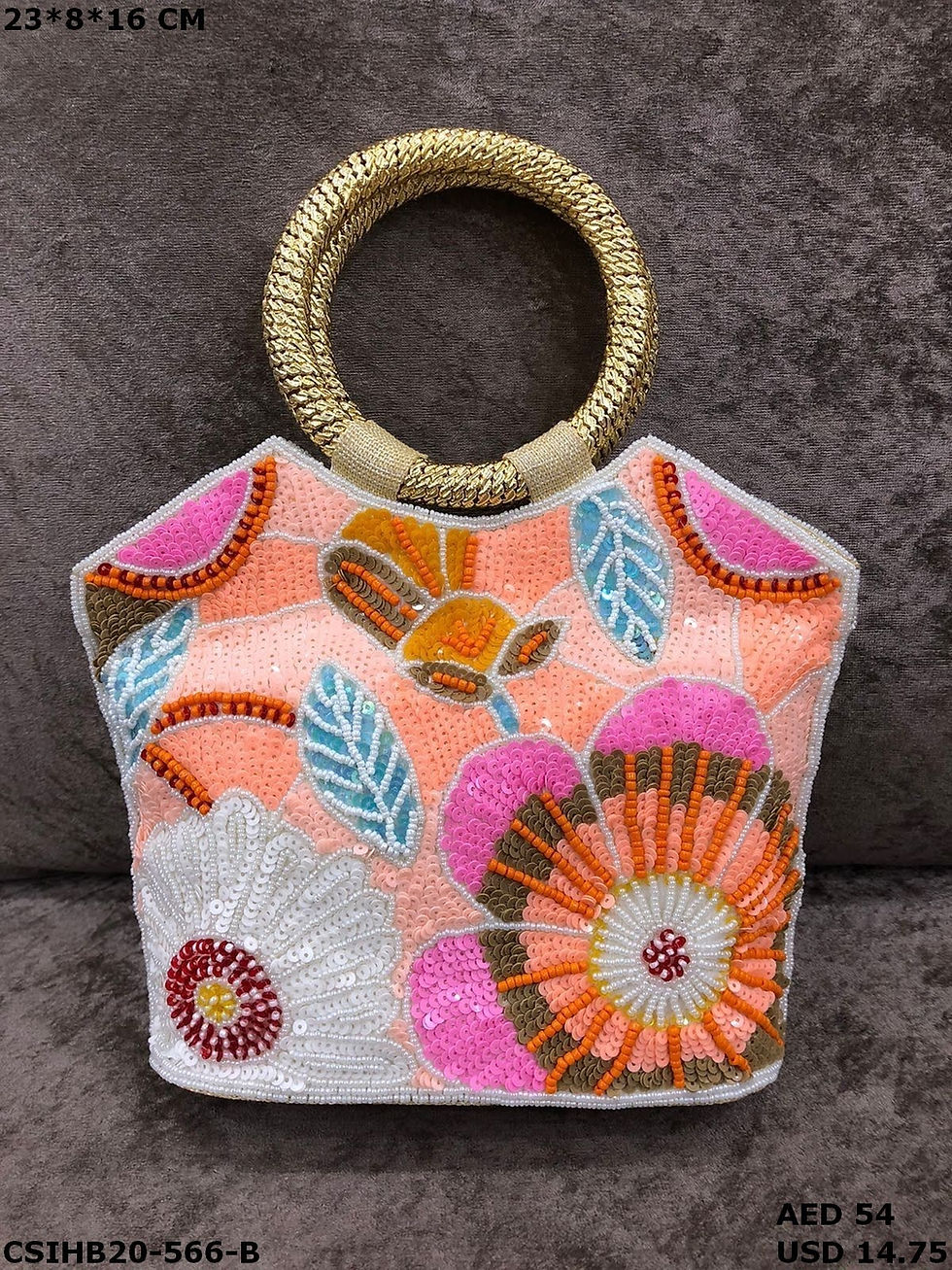 Thumbnail: Handmade Designer Sequence & Crystal Stone Beaded Embroidery Bridal Ethnic Bag
