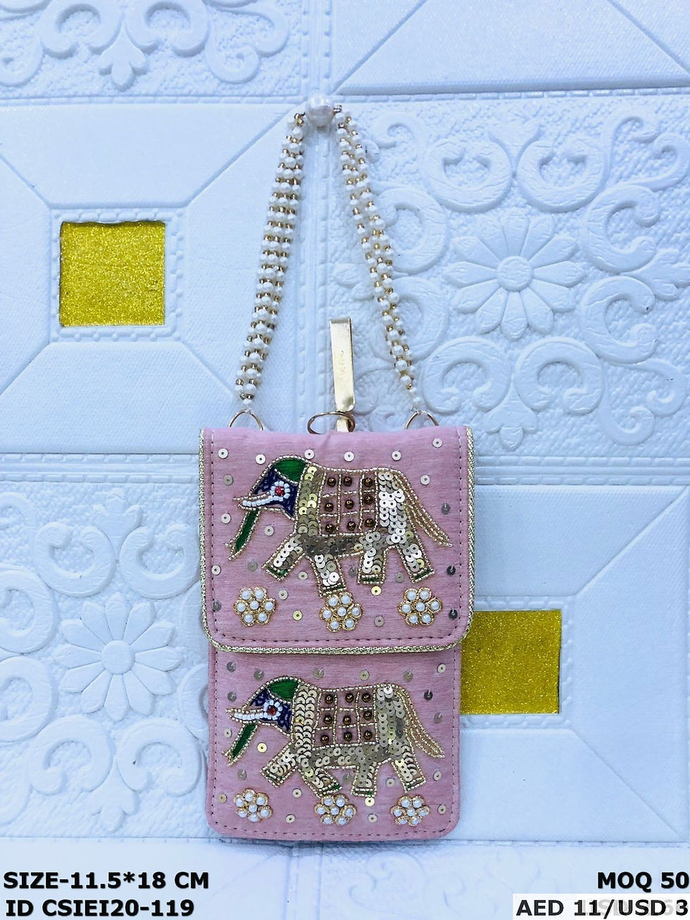 Thumbnail: Handcrafted Embroidered Mobile Sling Bags with Pearl Handle