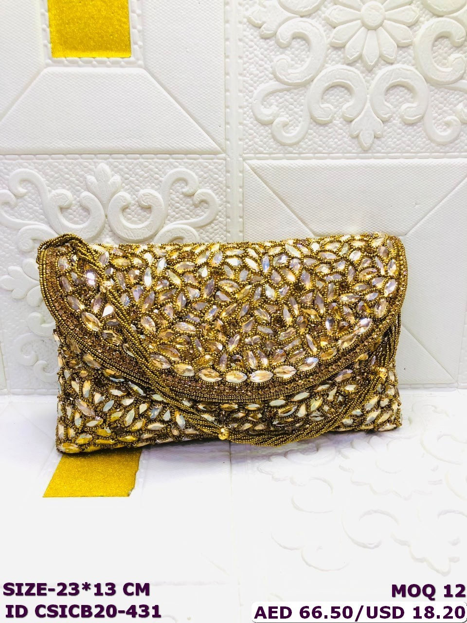 Thumbnail: Handmade Crystal Stone Embroidered Ladies Clutch Bag