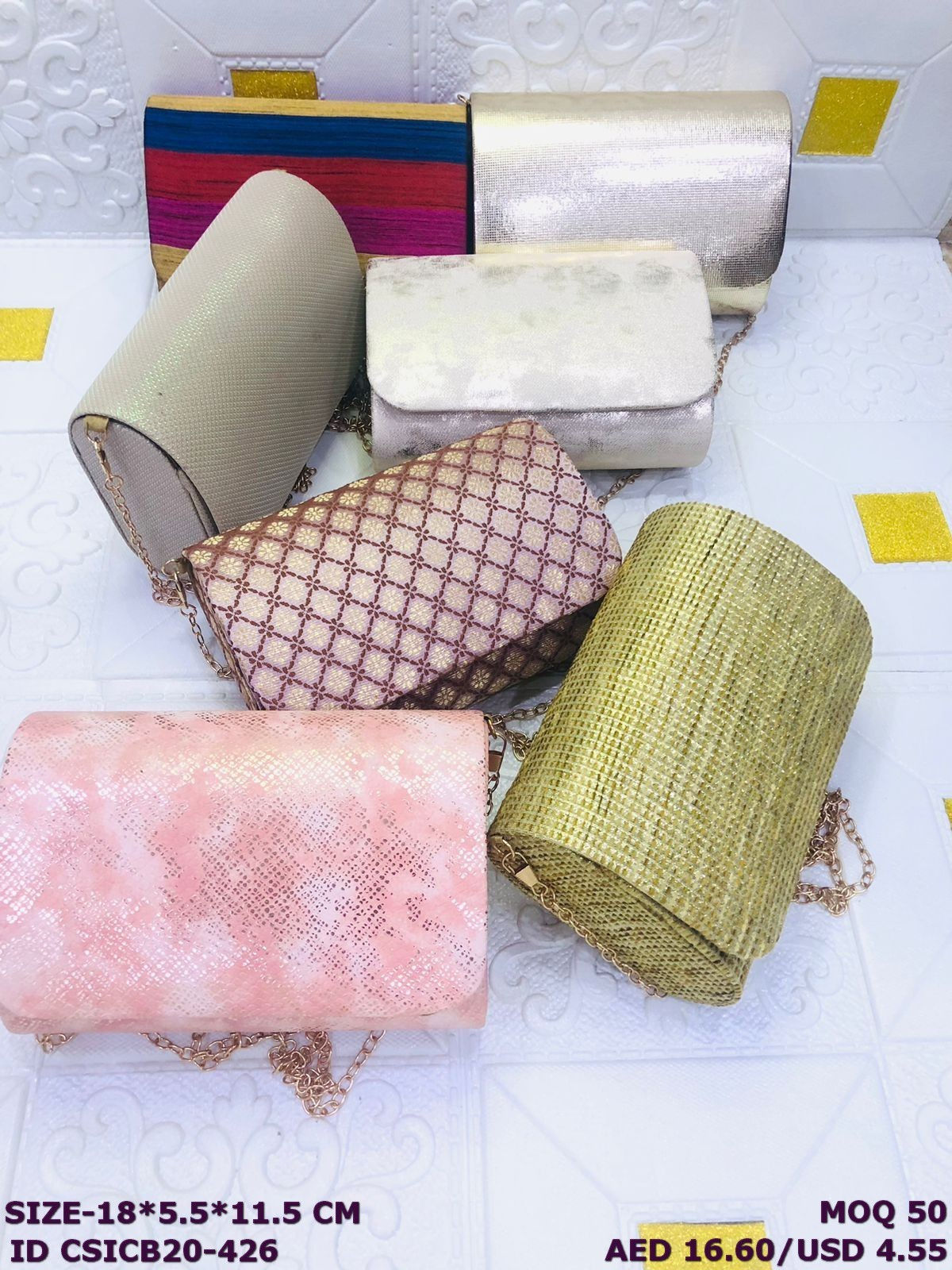 Designer Metallic Finish Party Clutch Bags with Chain Strap for Women