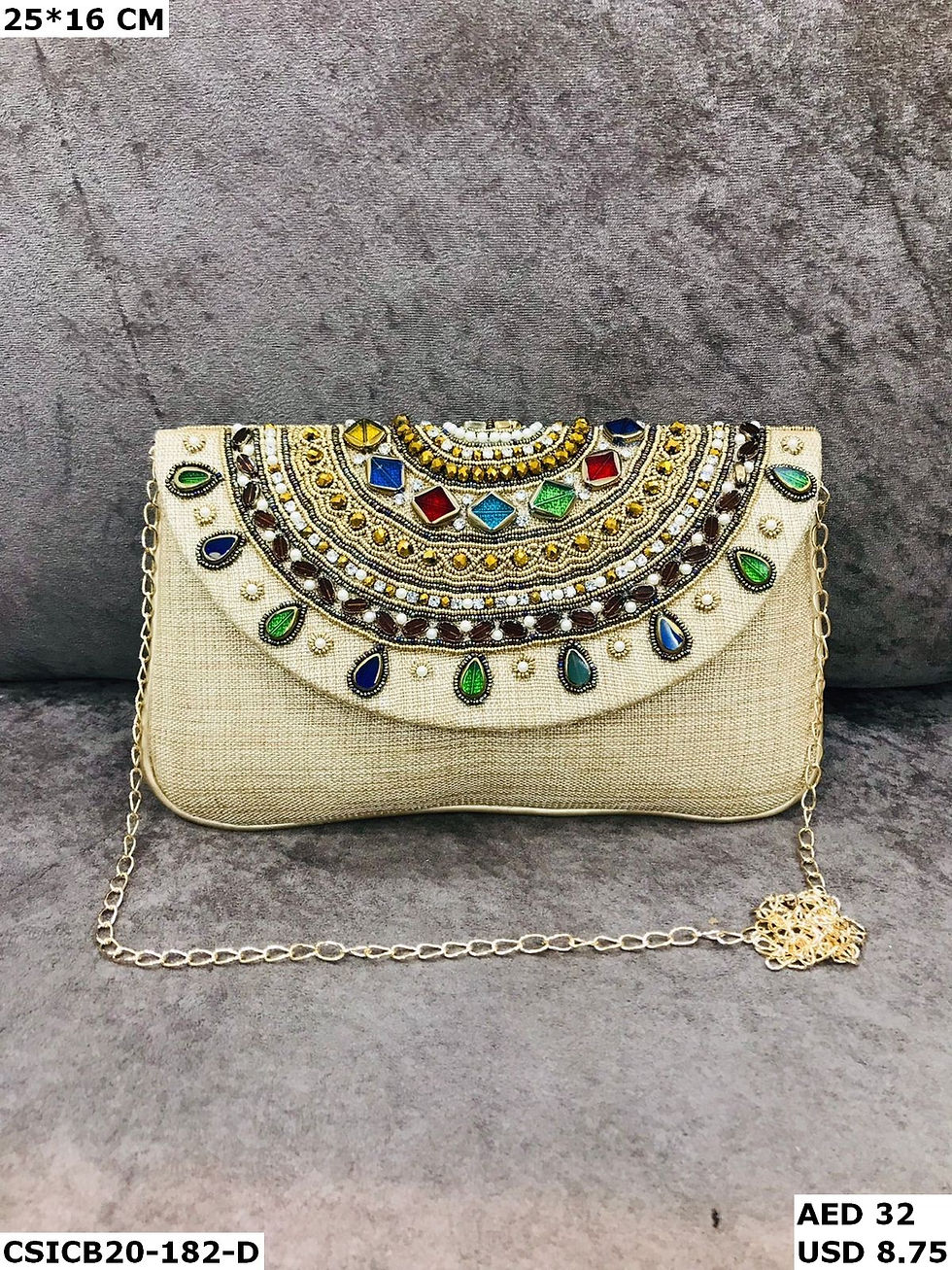 Thumbnail: Designer Jute Clutch with Crystal Stone Embroidery