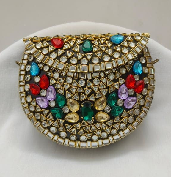Thumbnail: Multicolor Handmade Designer Small Kundan Clutch