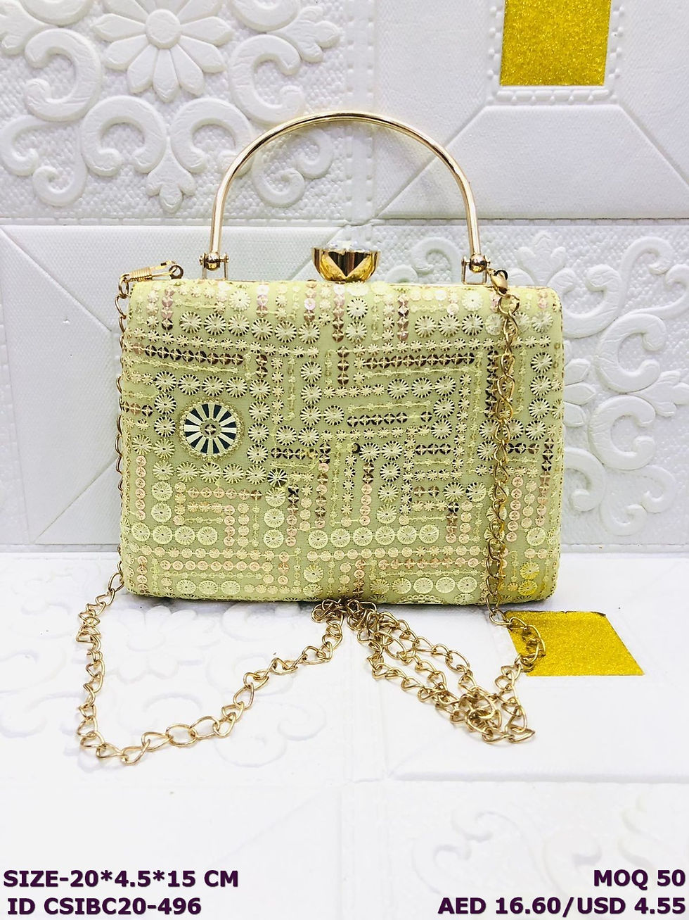 Thumbnail: Designer Handmade Embroidered Clutch Bags with Metal Handle & Chain