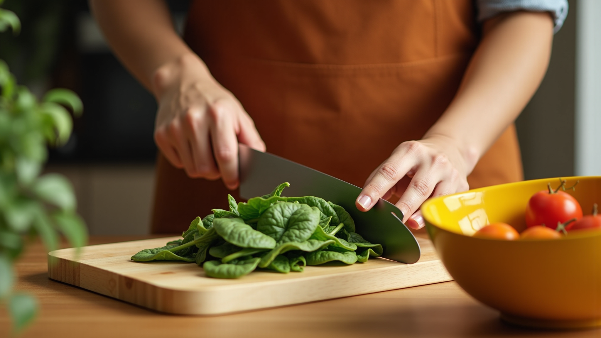 Hands cutting vegetables