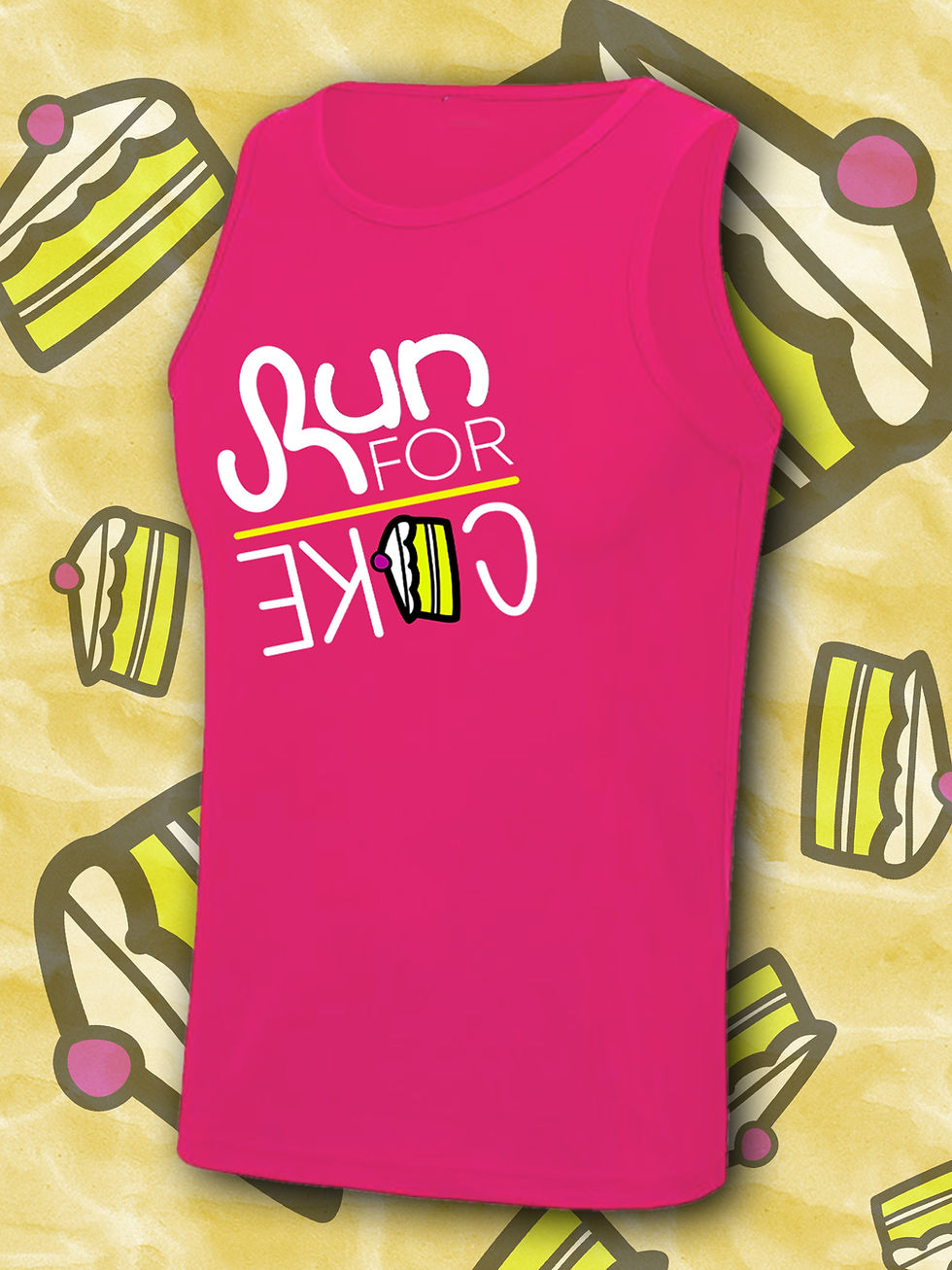 front of hot pink active vest with run for cake design