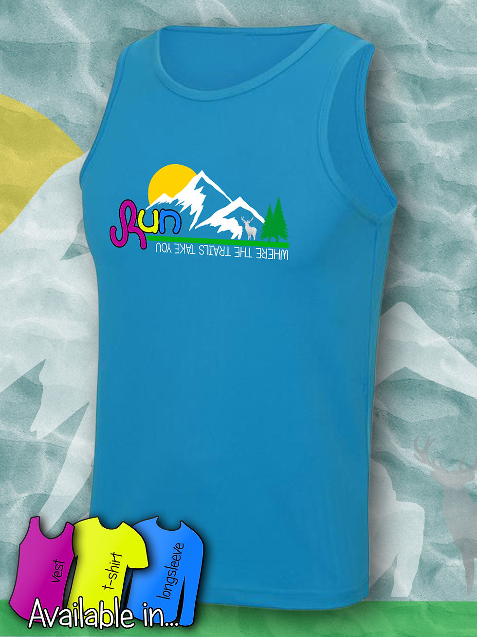 Blue Trail running active top with mountain design