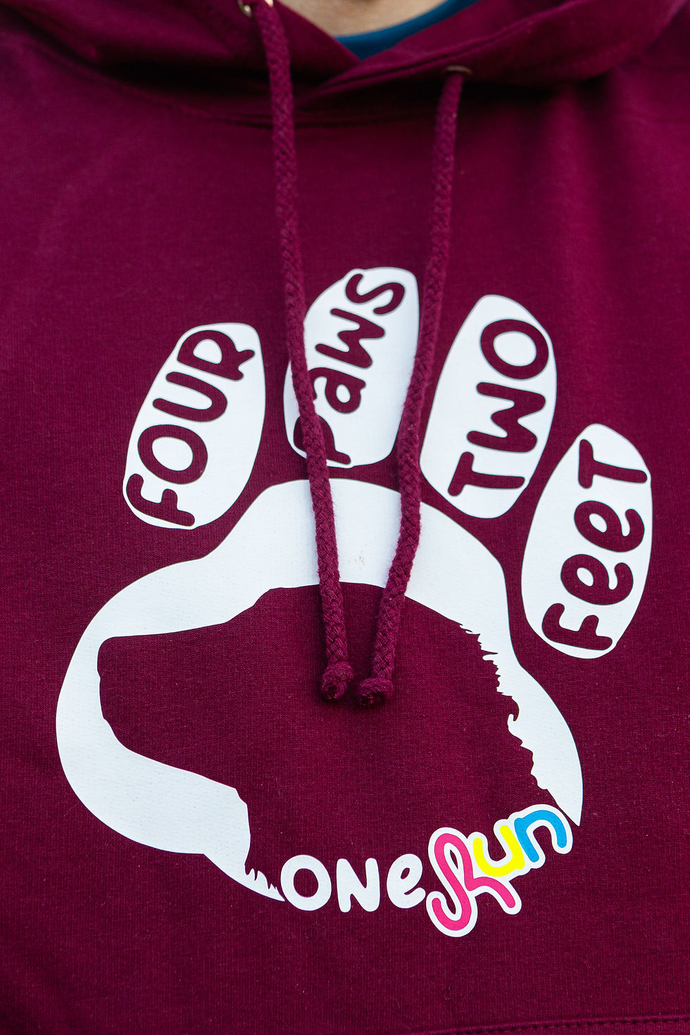 Thumbnail: cosy maroon canicross hoodie with large dog paw design