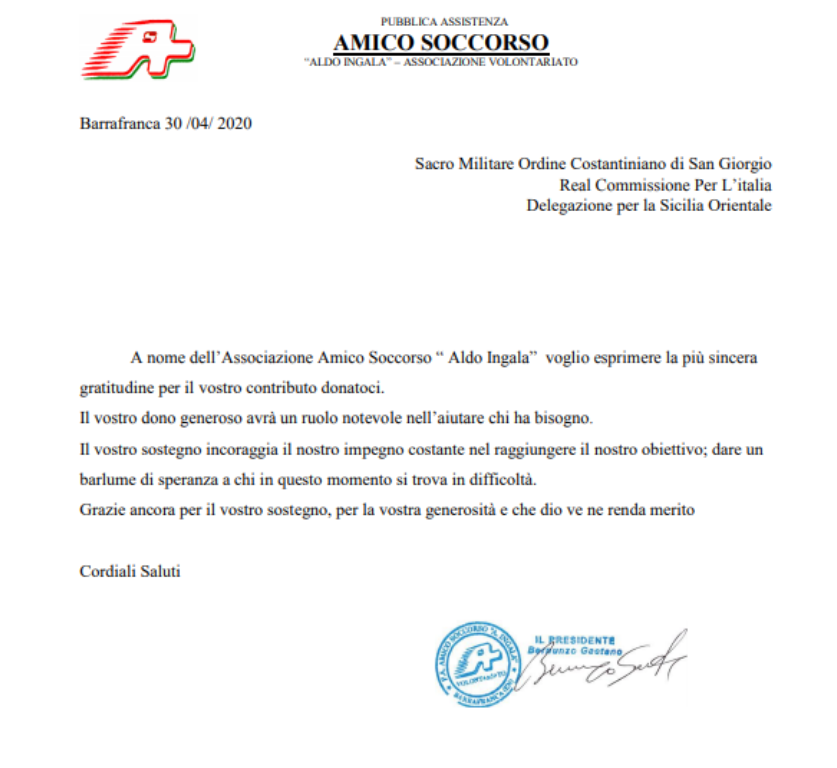 30.04.2020 - Donativo raccolta fondi pro emergenza Covid-19 ...