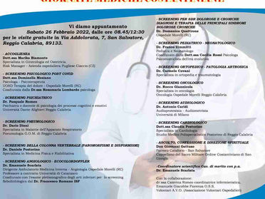 26.02.2022 – Giornate Mediche Costantiniane a Cataforio. Screening e Corso base di Primo Soccorso