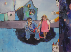 2023 - Street Mime, Mixed Media on Paper, 22"X30"