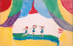 1950 - Three Ballerinas, Tempra on board, 16x12 in