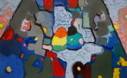 2021 - Sitting on the Street, Mixed Media on Paper, 28 x 14 in