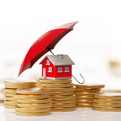 house with umbrella sitting on top of coins