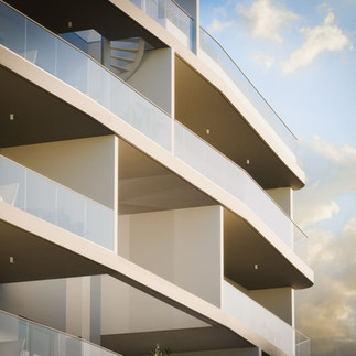 Modern exterior façade of a Limassol apartment development with contemporary balconies and clean architectural lines.