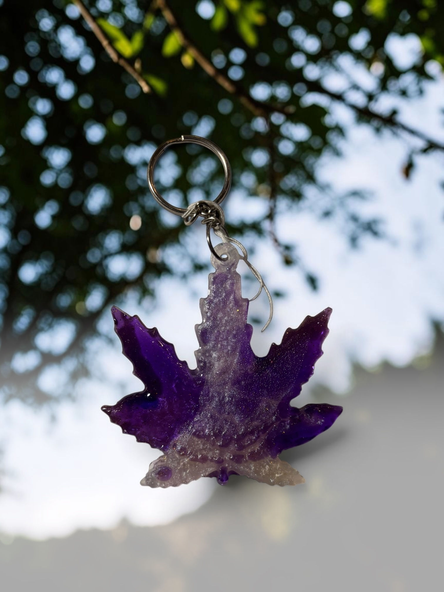 💜 Purple Frost Leaf Keychain — Handmade by Enchanted Creations