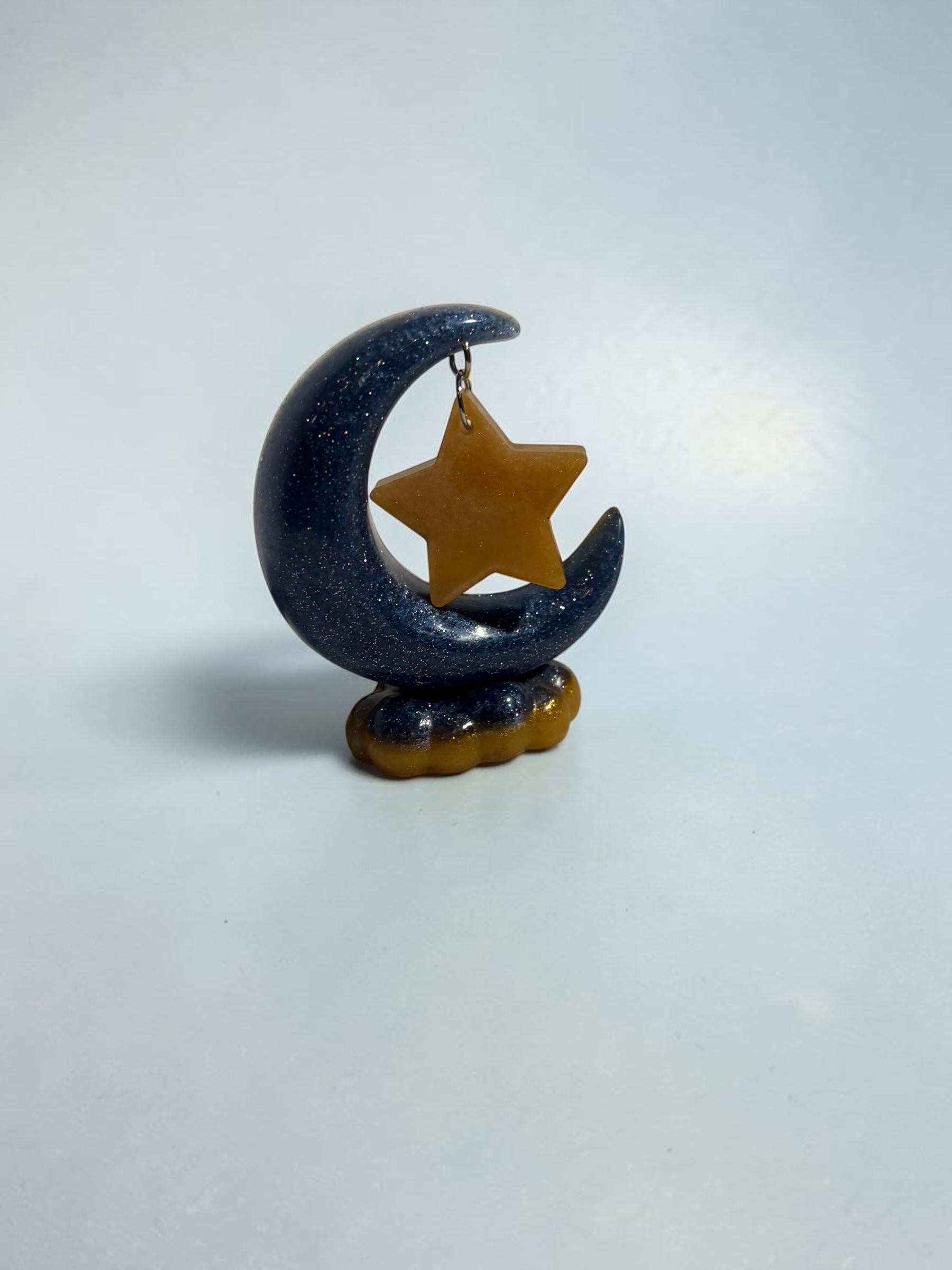🌙⭐ Midnight Moon & Star Figurine — Handmade by Enchanted Creations