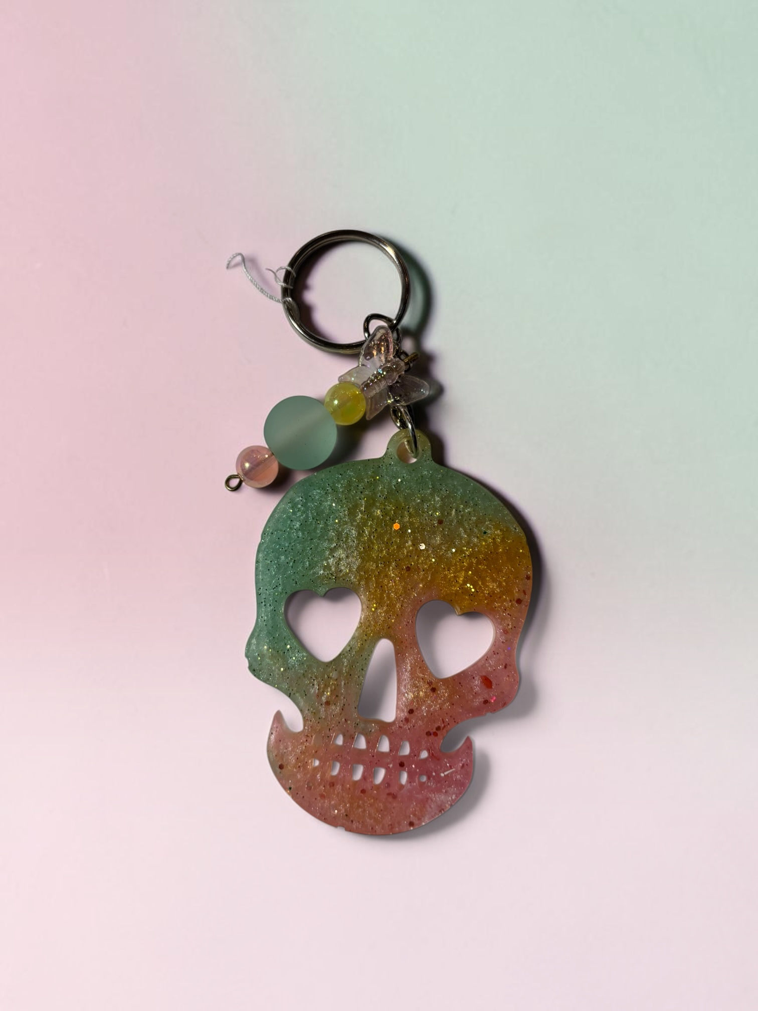 💀 Sunset Ombre Heart Skull Keychain — Handmade by Enchanted Creations