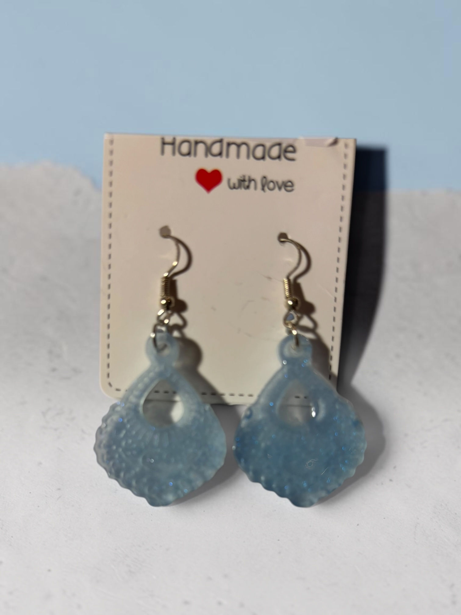🐚 Blue Textured Shell Earrings — Handmade by Enchanted Creations