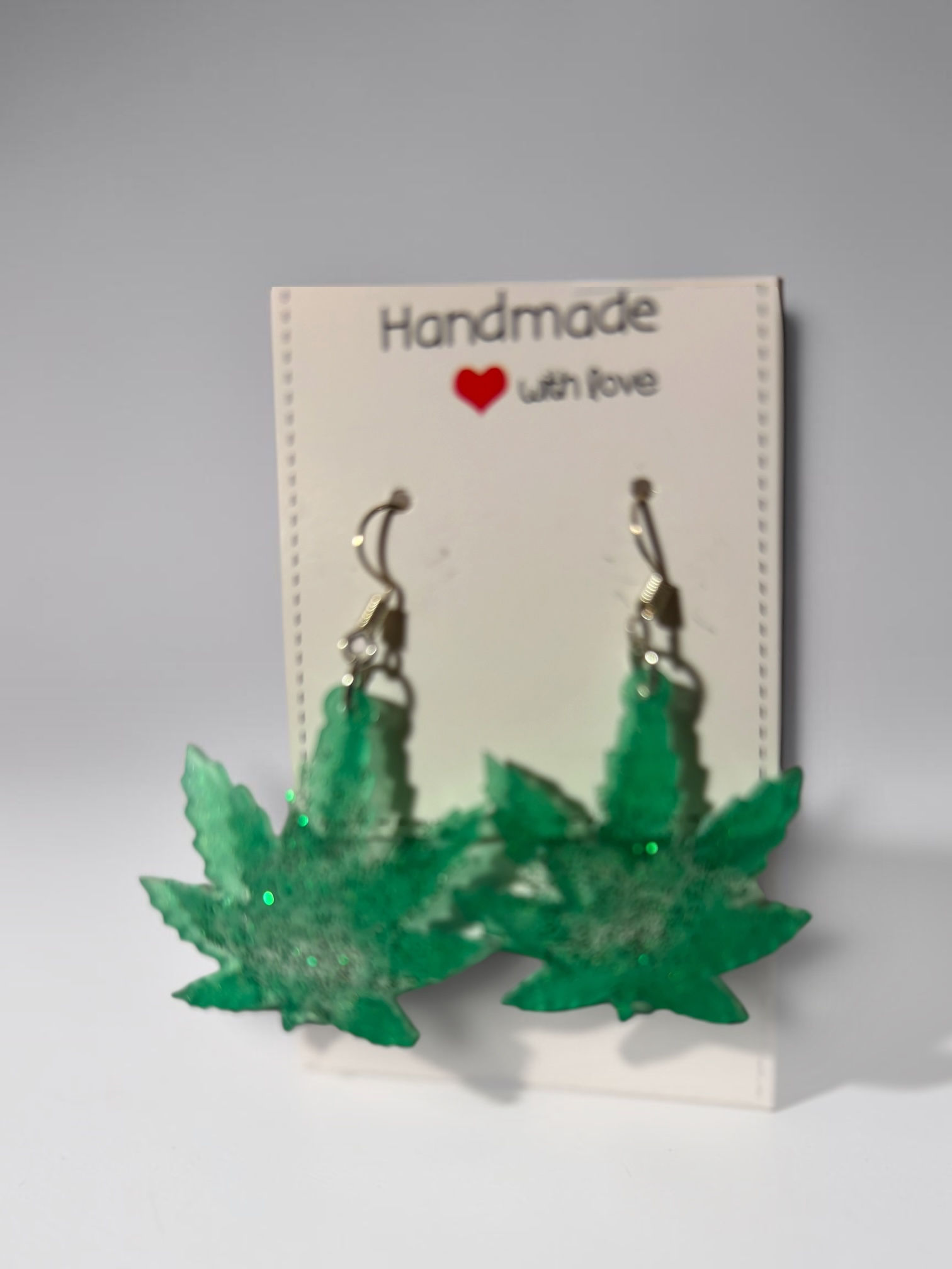 🍁 Emerald Glitter Leaf Earrings — Handmade by Enchanted Creations