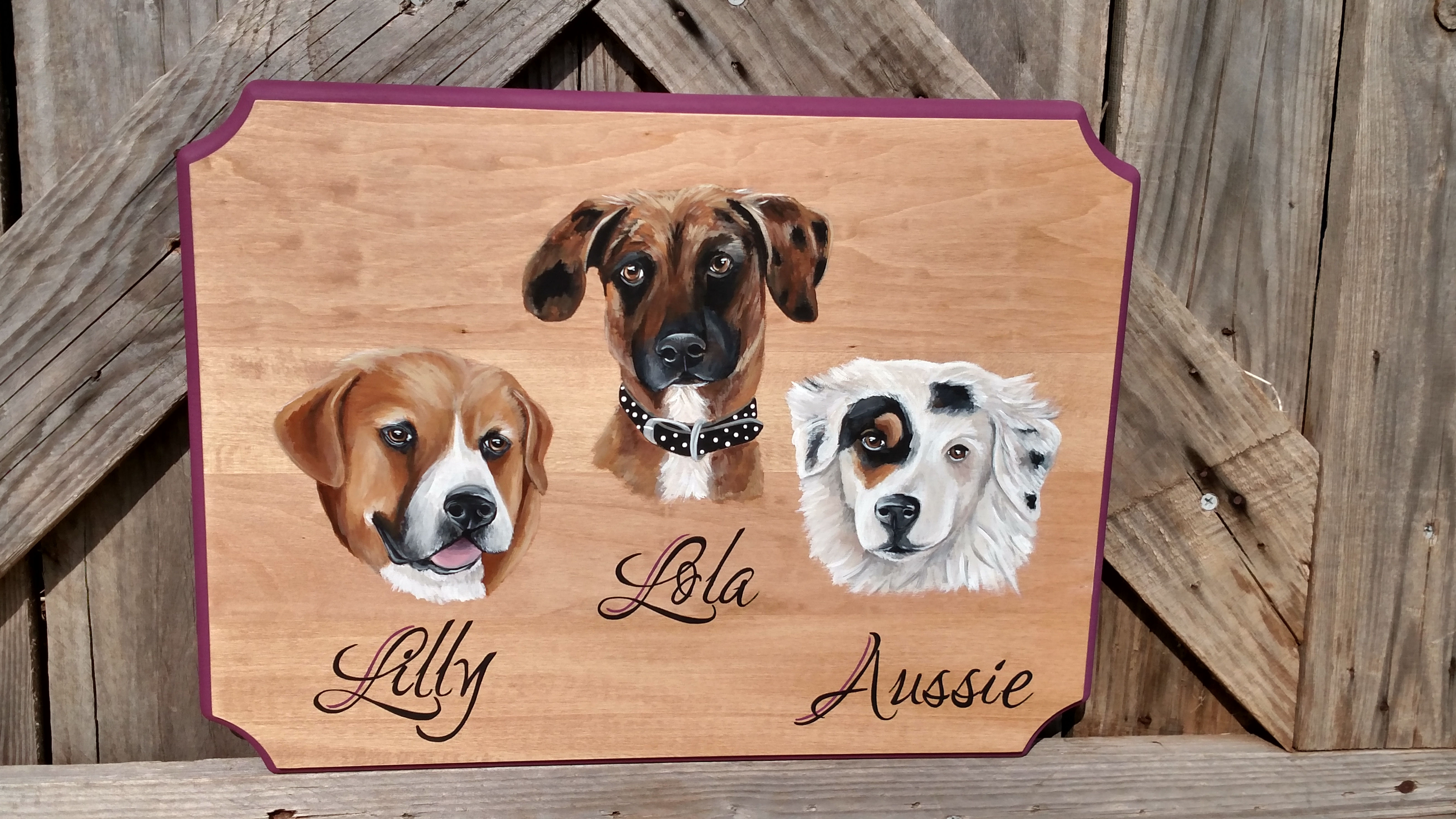 Large Wood Multiple pet portrait plaque