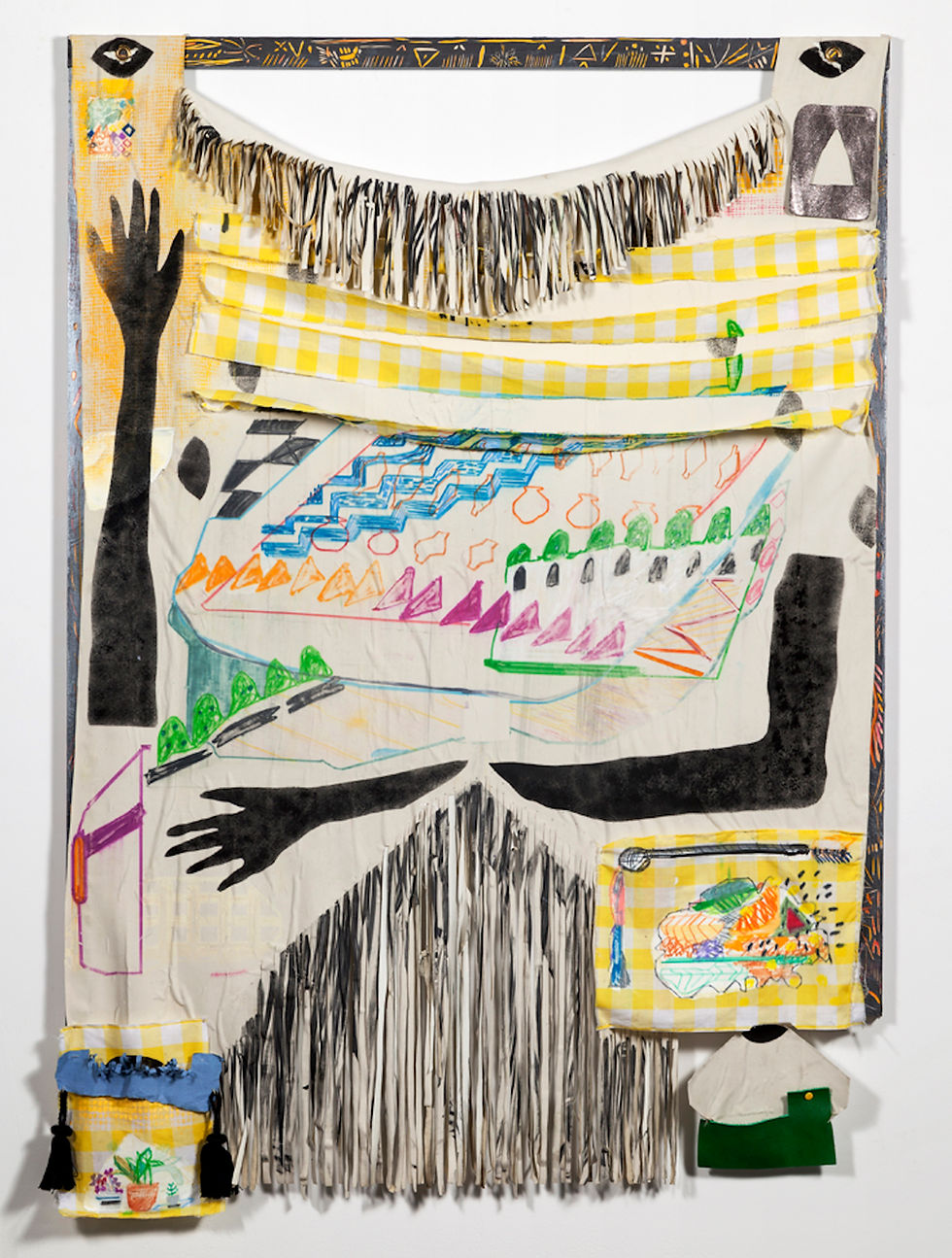 KingofSwans_PadmaRajendran_In the Midst of Ruins_Pochoirsuedetexturedvinylcarvedwood_40x60