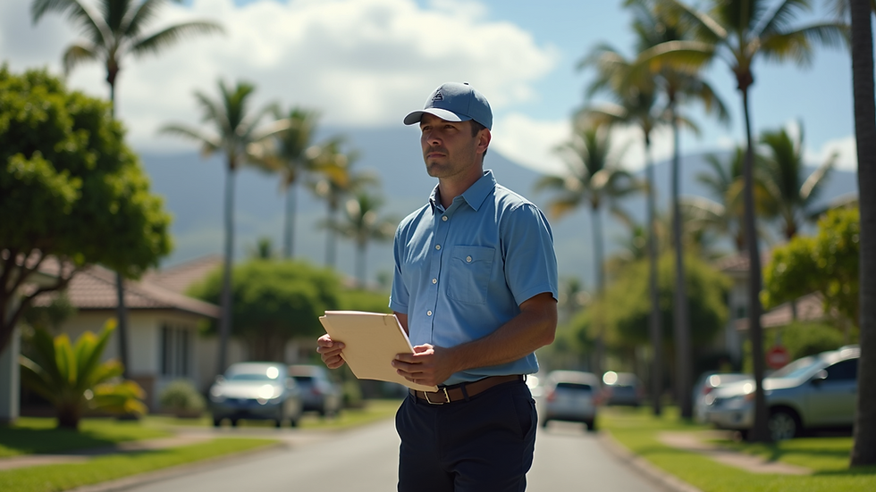 Eye-level view of a process server delivering legal documents in Maui