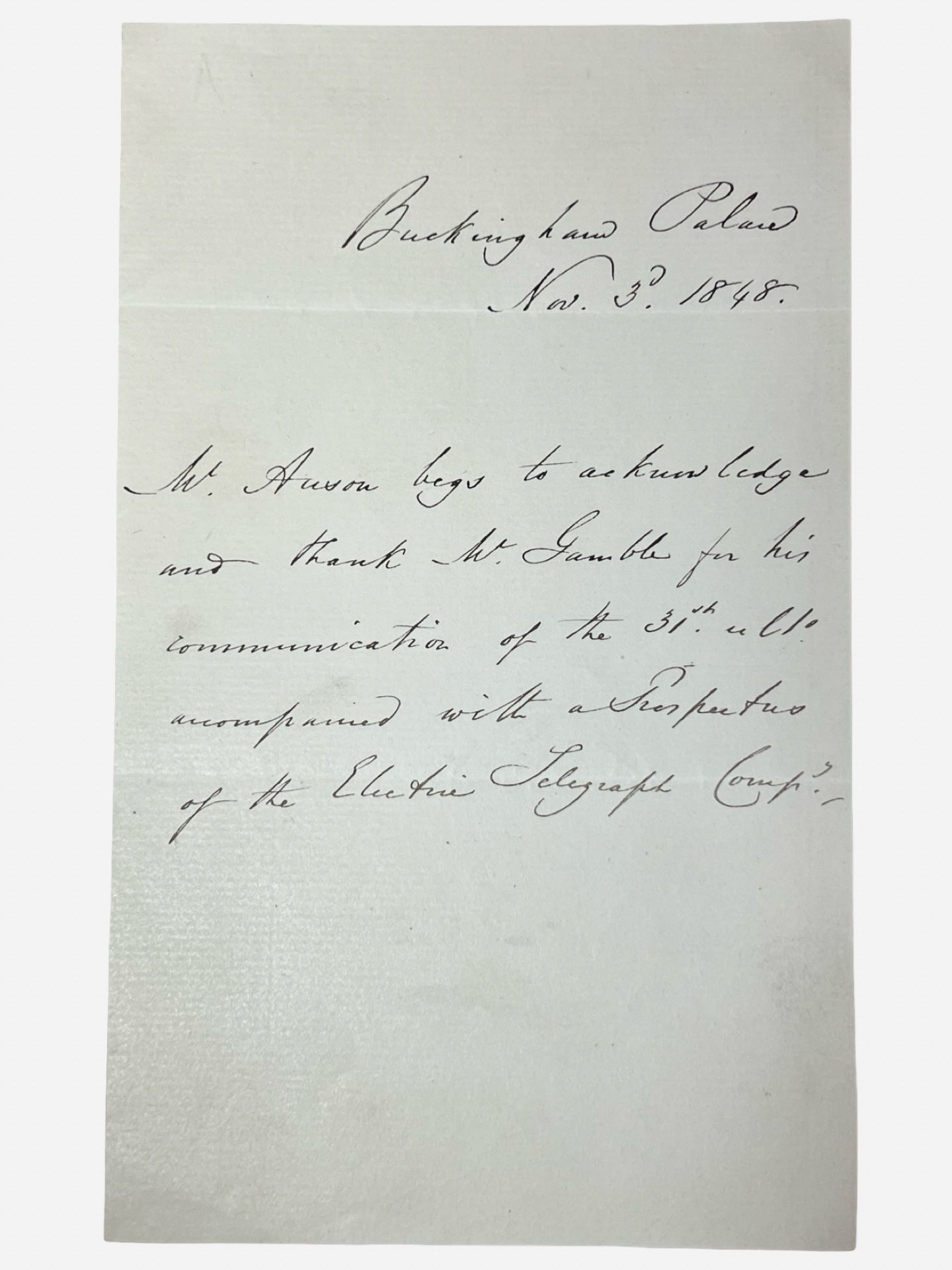 Autograph letter signed by George Anson, Private Secretary to Prince Albert 1848