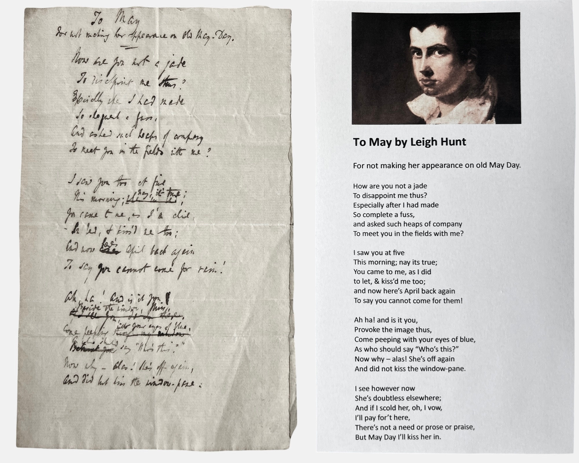 To May an unpublished autograph poem by Leigh Hunt