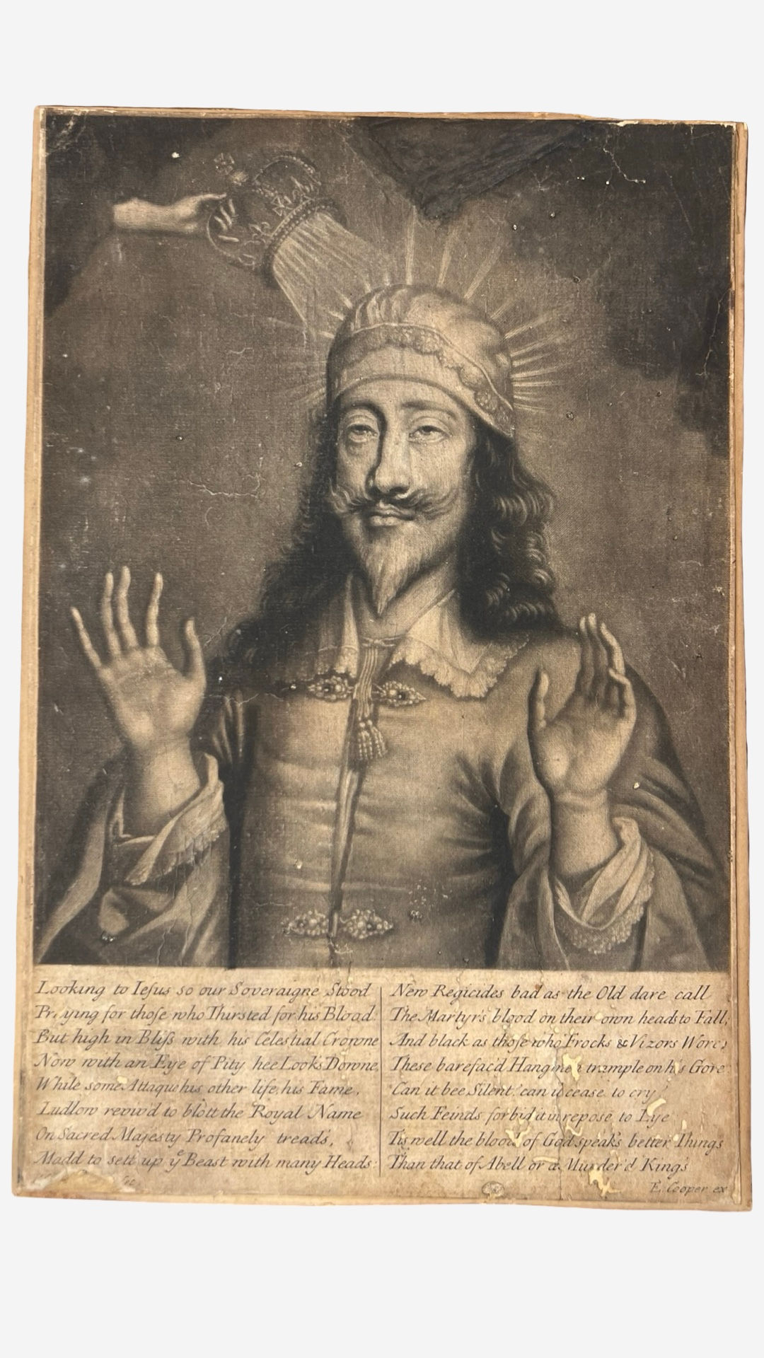 A mezzotint of Charles I the Martyr King by William Faithorne Jr dated c1690s