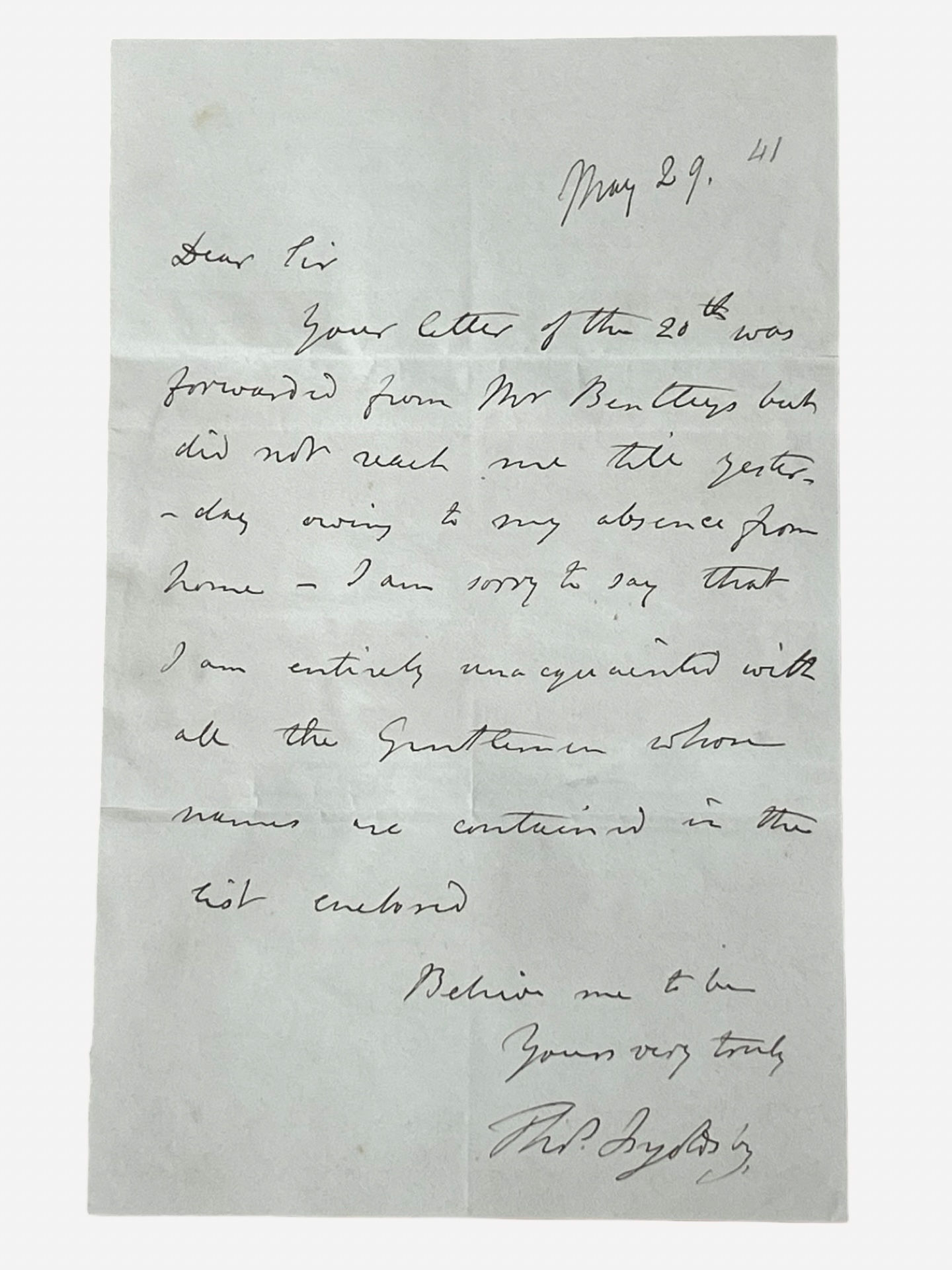 Autograph letter signed by writer, Thomas Ingoldsby (Richard Barham) dated 1841