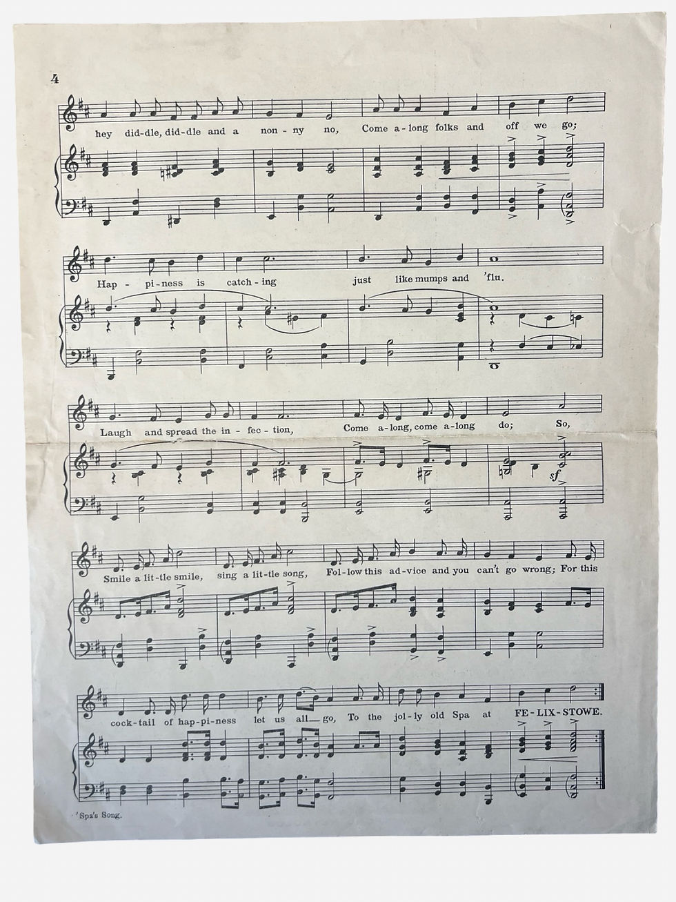 Thumbnail: Spa's Song (A Cocktail of Happiness) signed by Wynford Reynolds dated 1936