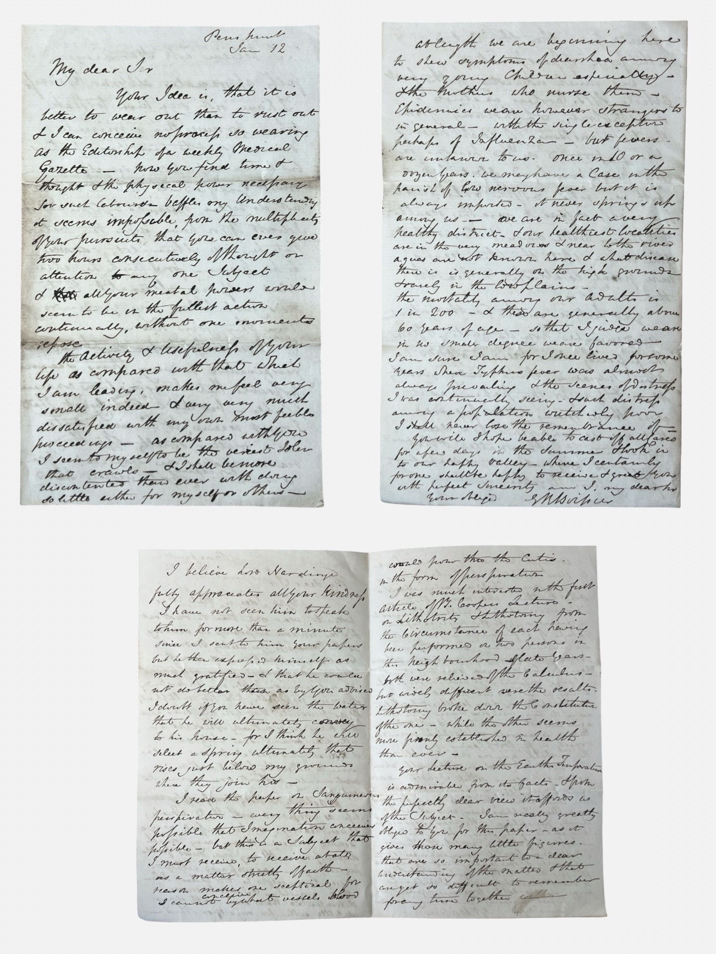 Autograph letter signed between George Whipple and Alfred Swaine Taylor c1850s