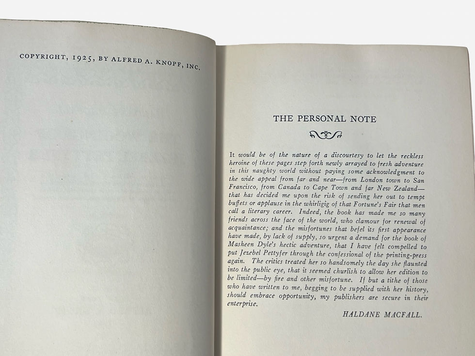 Thumbnail: The Wooings of Jezebel Pettyfer inscribed copy to his wife, Haldane Macfall 1925
