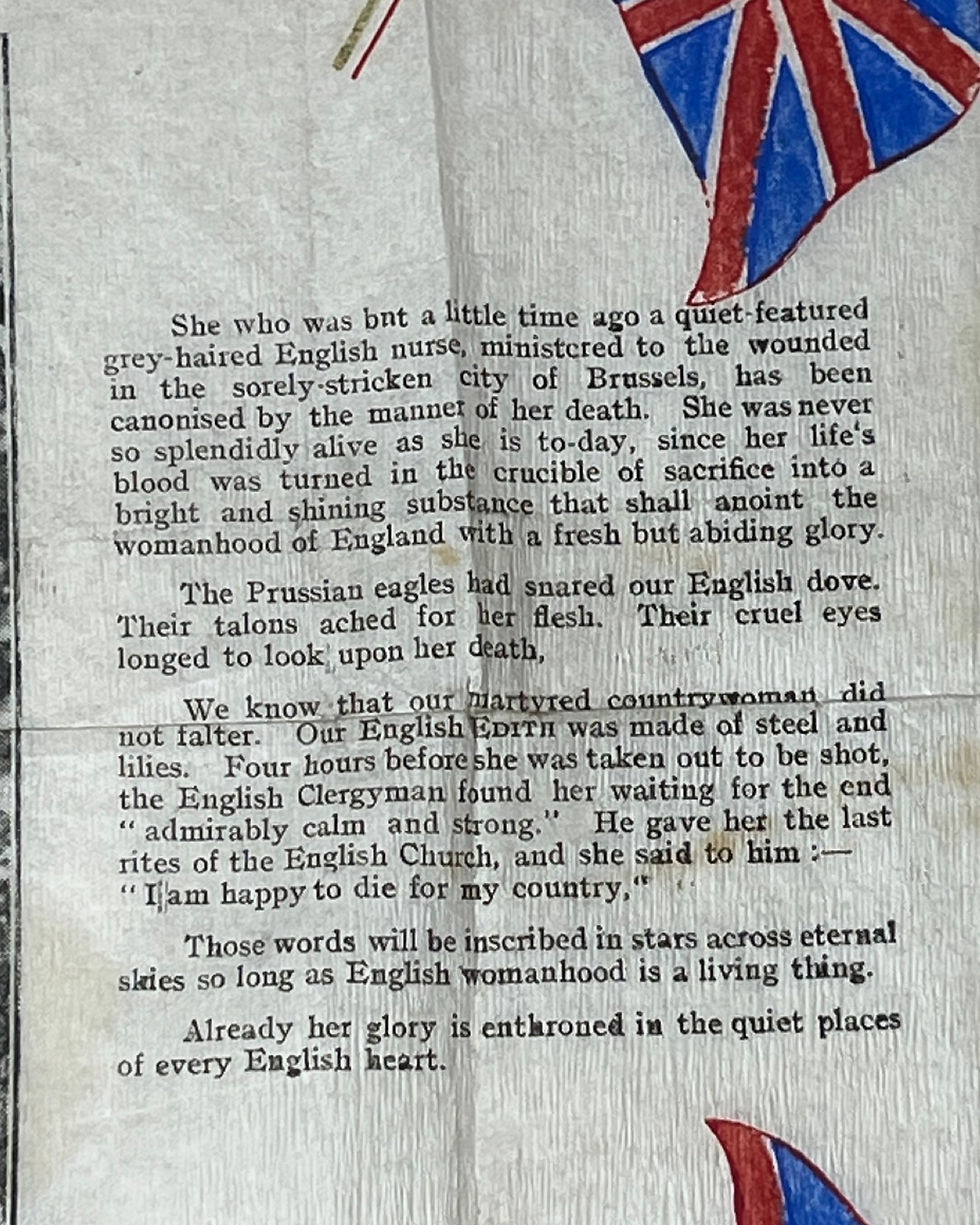 Thumbnail: Memorial napkin about Nurse Edith Cavell published in 1915