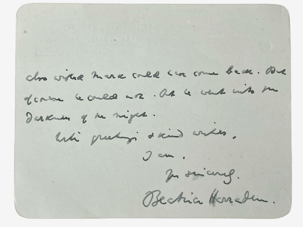 Thumbnail: Autograph note between suffragettes Beatrice Harraden / Isabel Seymour 1909