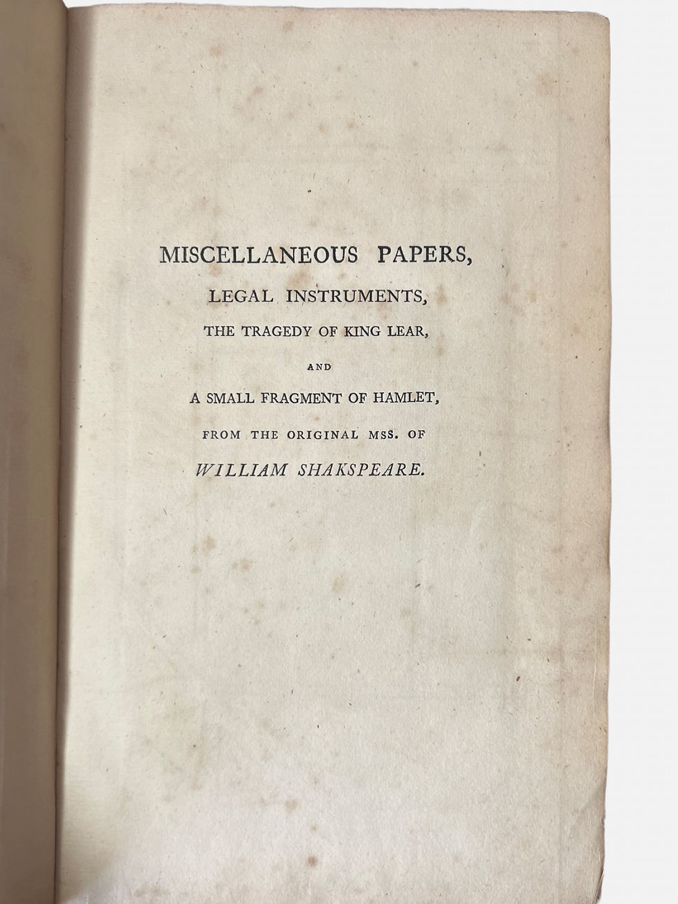 Thumbnail: Miscellaneous Papers under the Hand of Shakespeare by Samuel Ireland first 1796