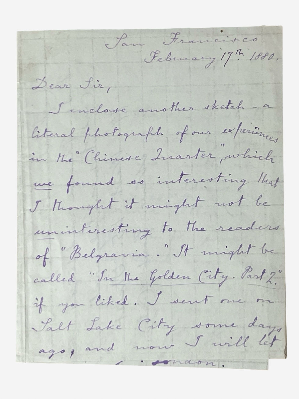 Thumbnail: Autograph letter signed by travel writer Iza Duffus Hardy dated 1880