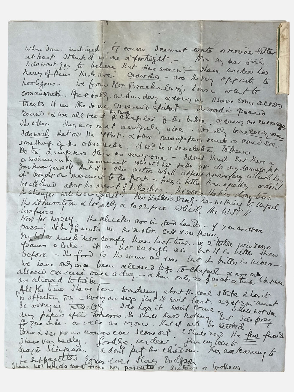 Thumbnail: Autograph letter signed by Suffragette Mary Boyd Dodgson in Holloway Prison 1912