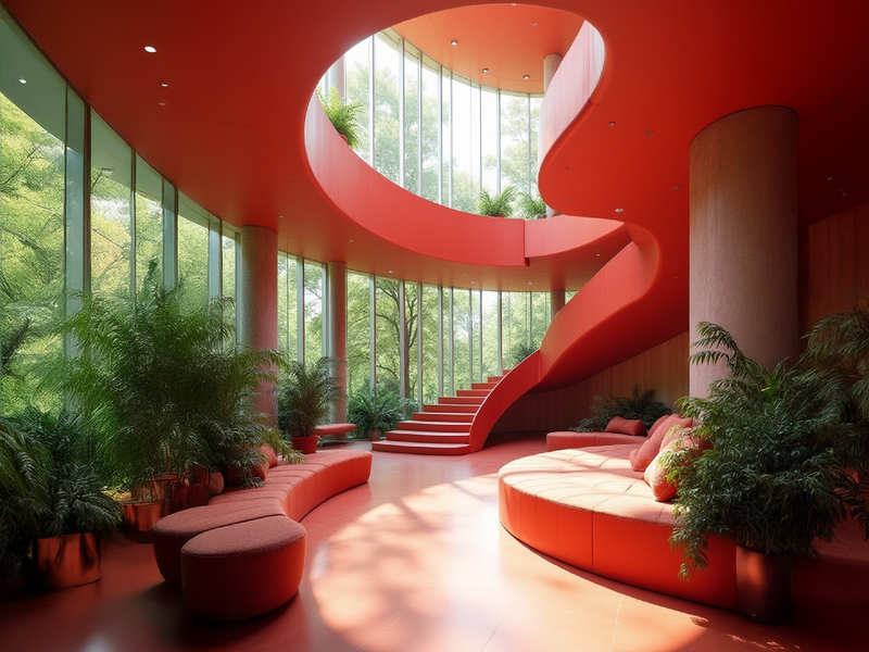 Um espaço interior que apresenta princípios de neuroarquitetura com design biofílico e características arquitetônicas inovadoras para o bem-estar