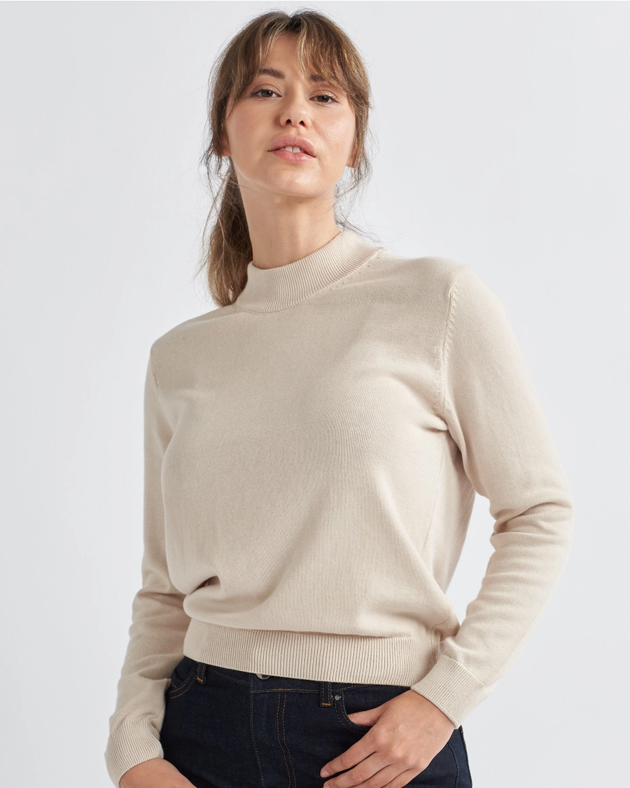 Ribbed Mock Neck Sweater-Sand