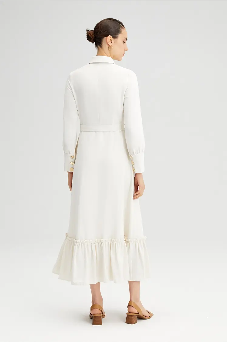 Thumbnail: Antique Button Detail Long Linen Dress