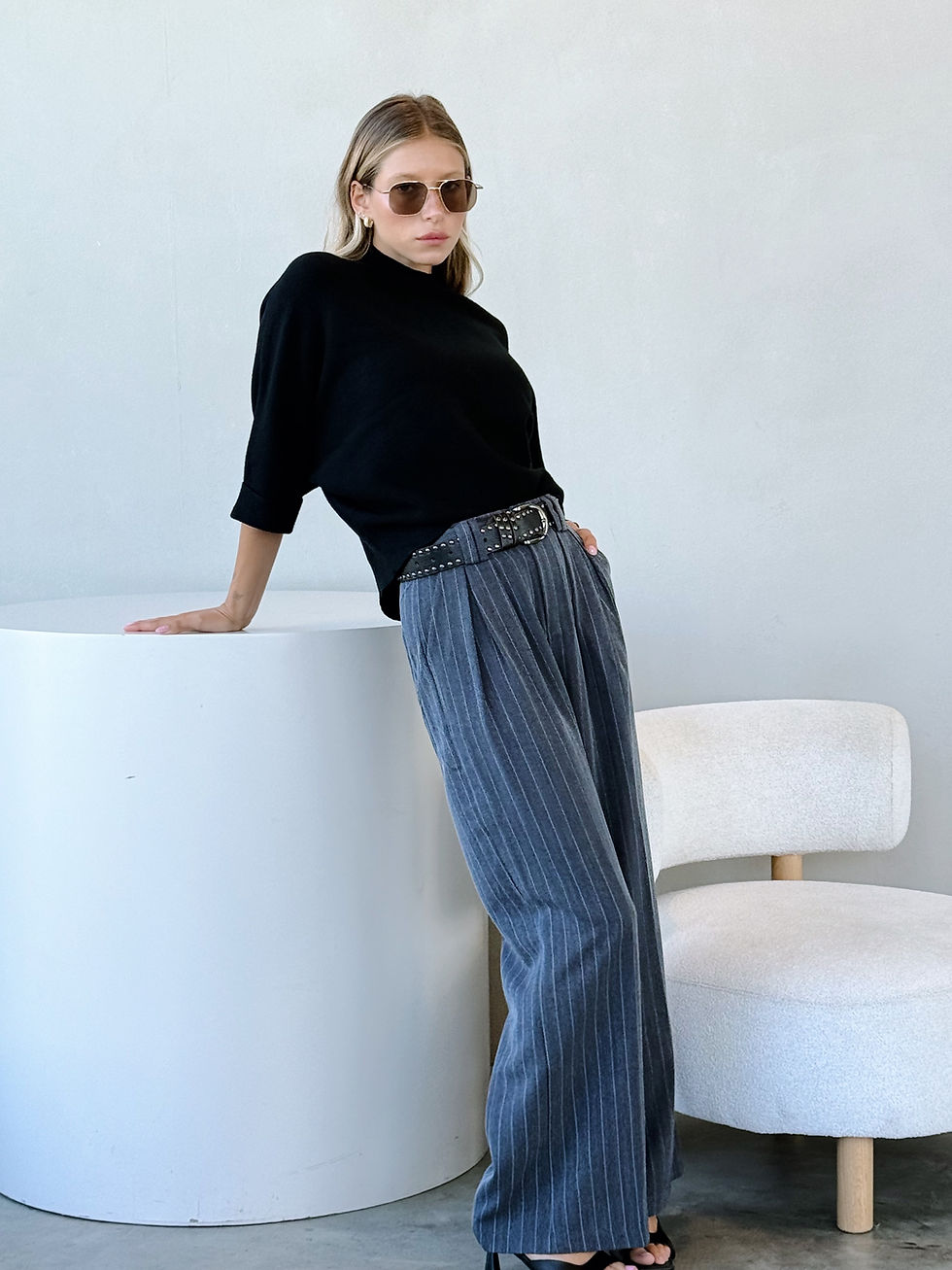 תמונה ממוזערת: מכנסי נויה מחויטים פנסים ופסים |אפור