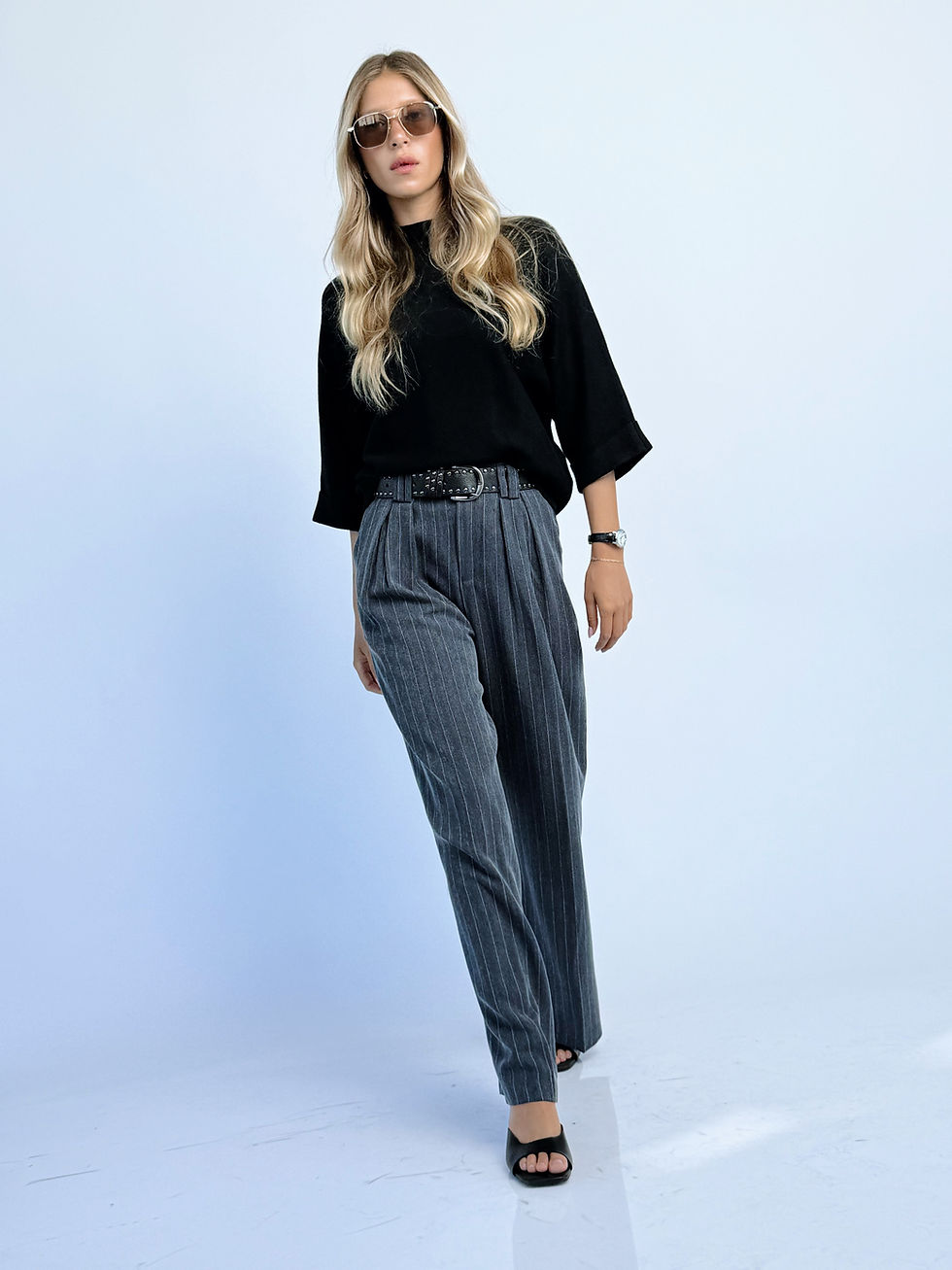 מכנסי נויה מחויטים פנסים ופסים |אפור