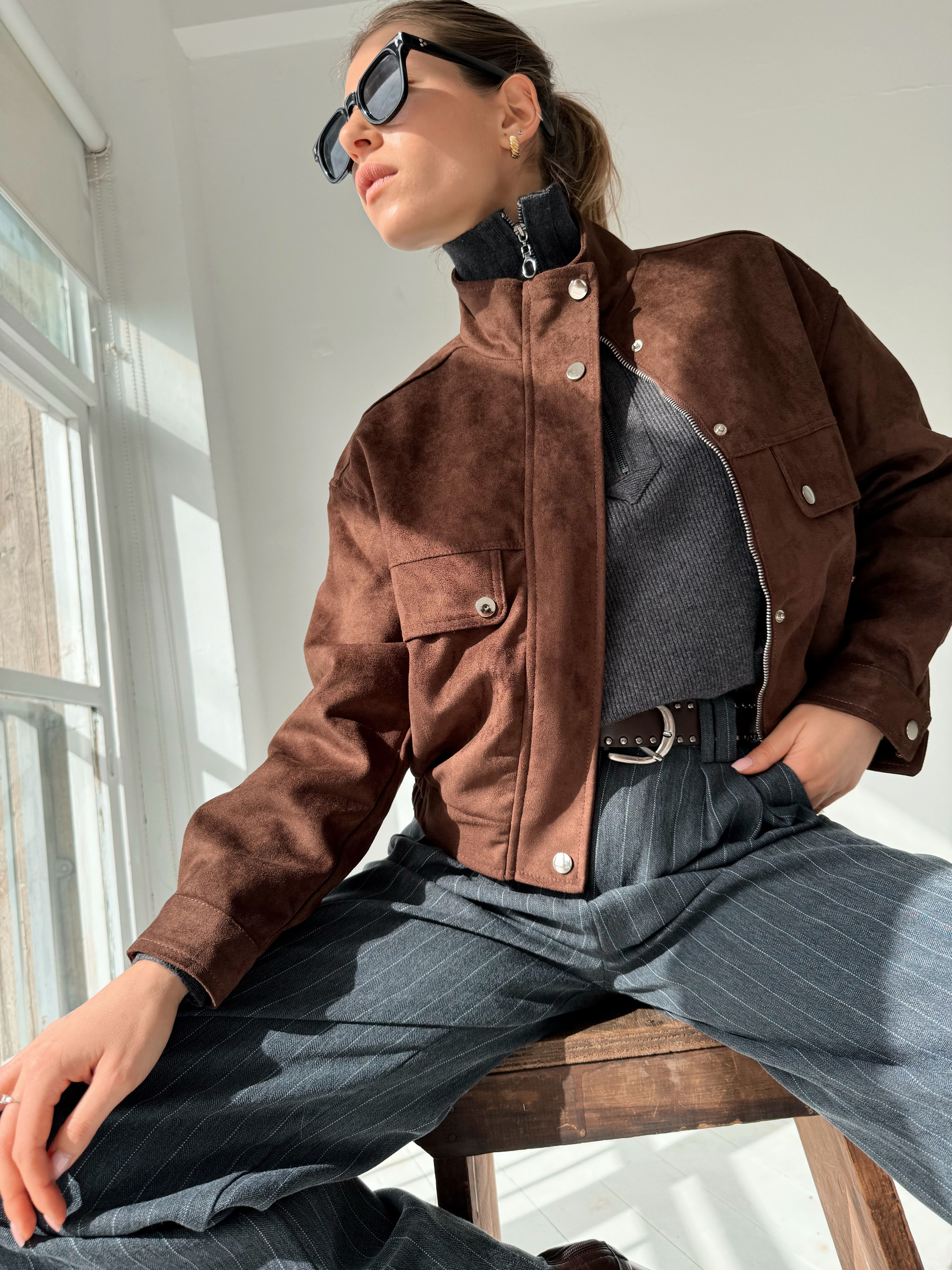 ג׳קט סוויד בראיין מותן שוקולד