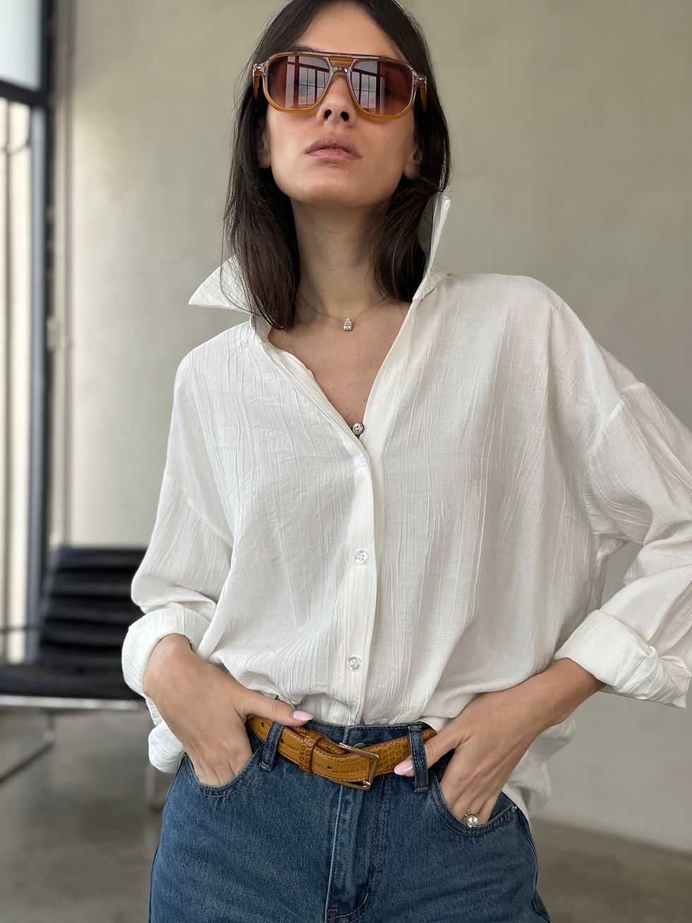 תמונה ממוזערת: מכופתרת אביב קלאסית |לבן 