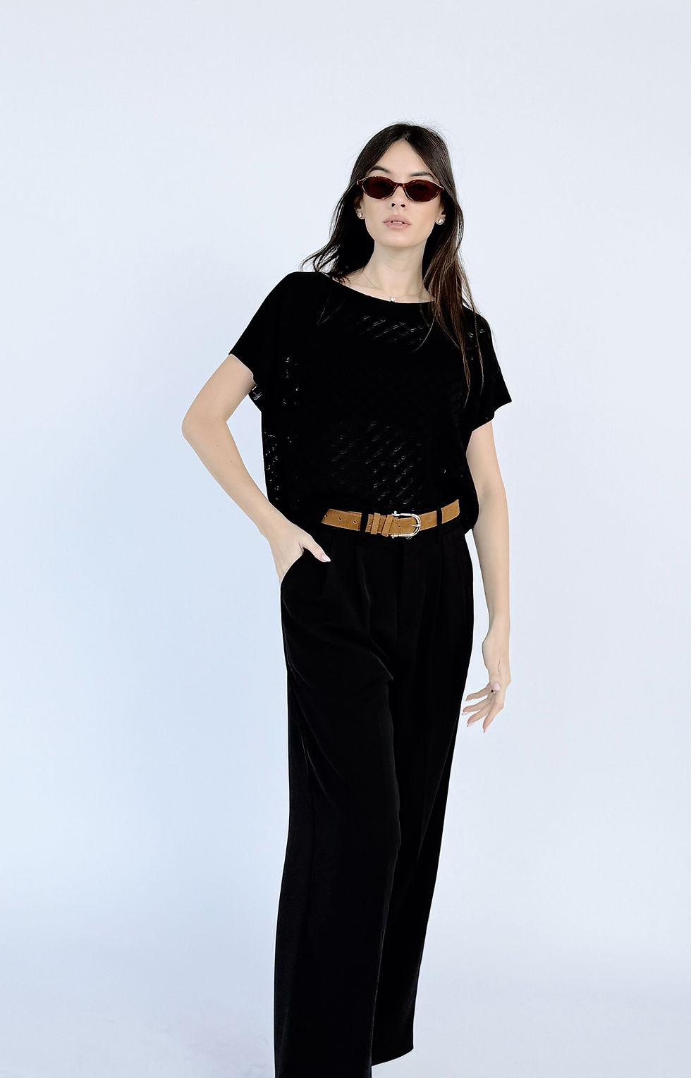 תמונה ממוזערת: סריג טקסטורה מעוינים עטלף| שחור