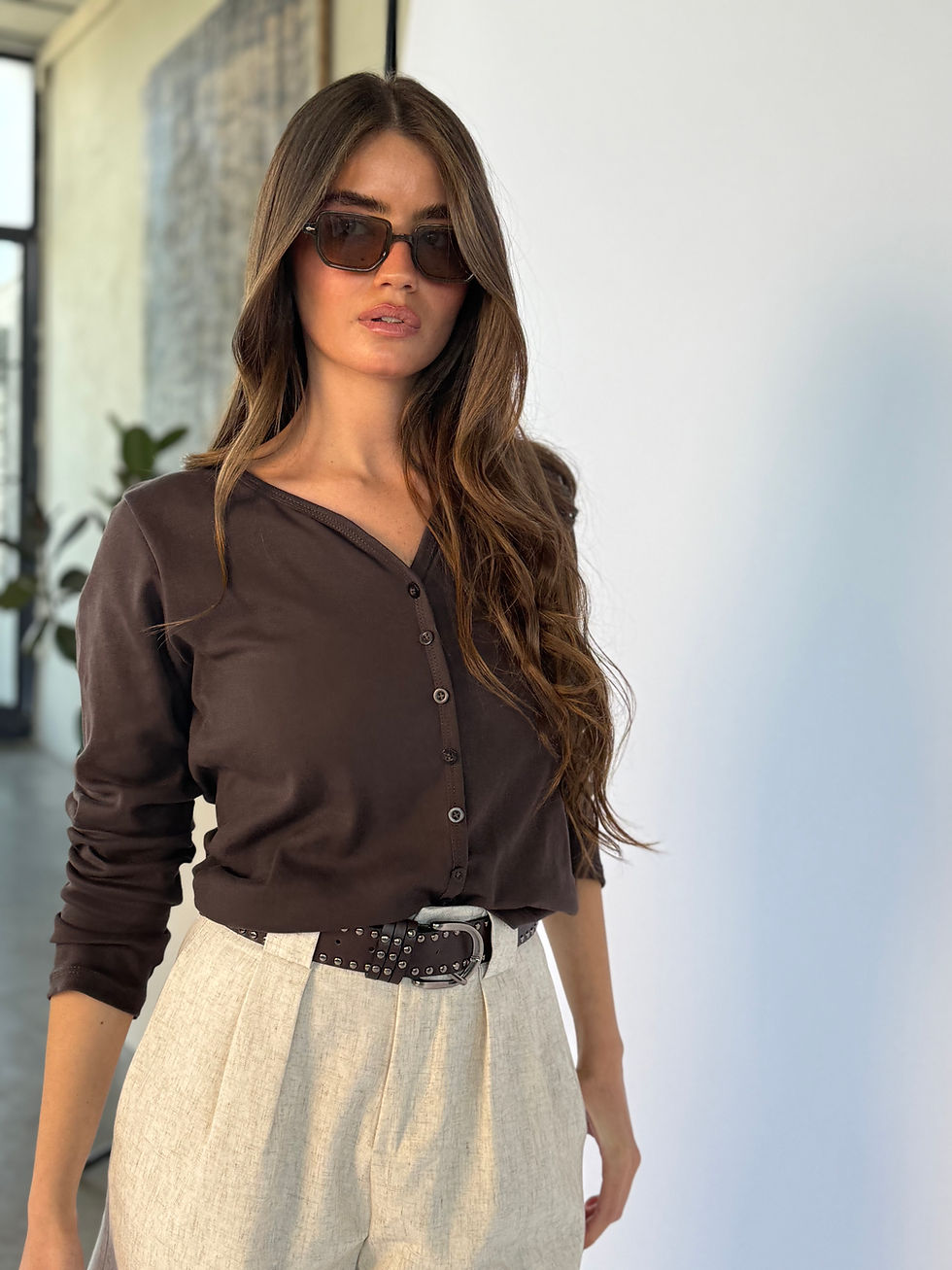 תמונה ממוזערת: בייסיק כותנה שרוול שוקולד